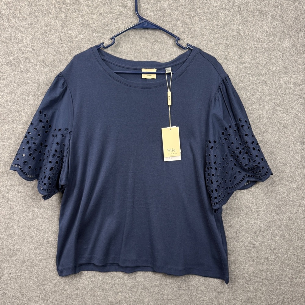 Elie Tahari Navy Blue Eyelet Puff Sleeve Top EH422013W Womens 3X NWT‎